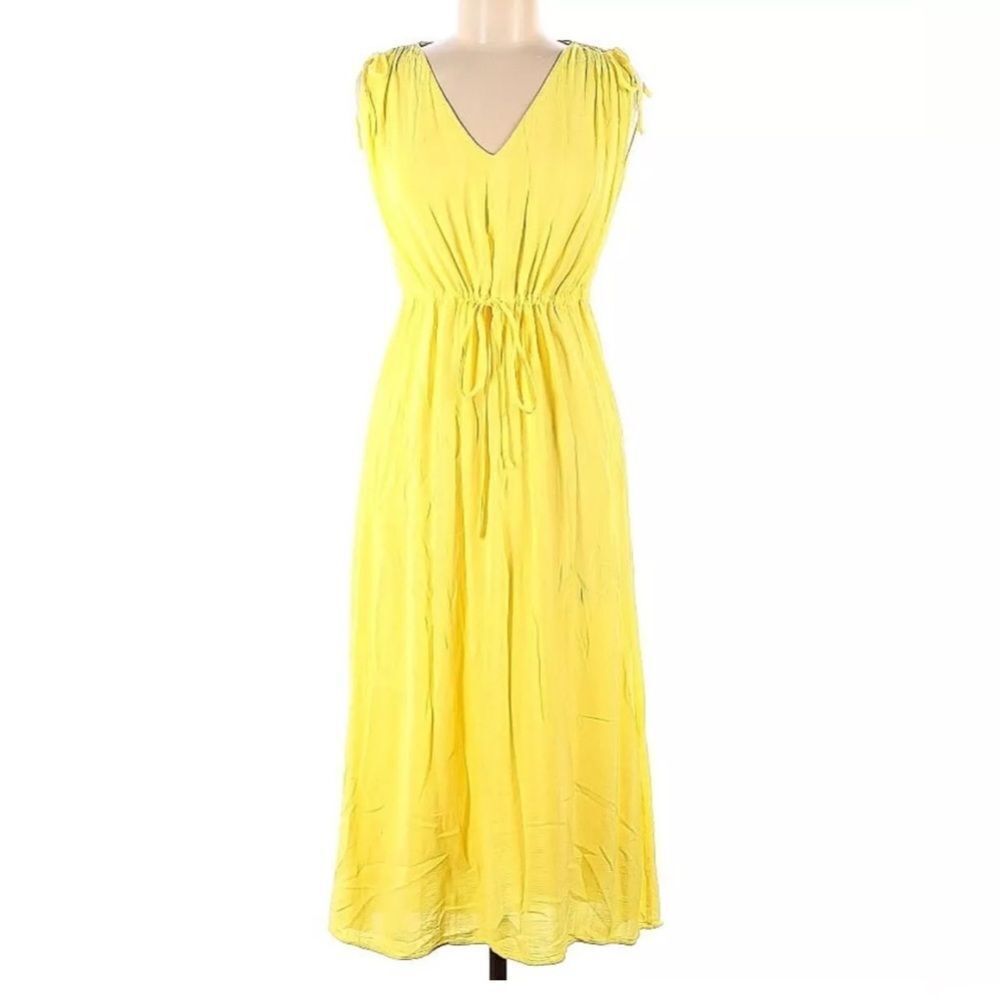 Charli Yellow Viscose Cinched Waist Sleeveless MIDI Dress Size 4